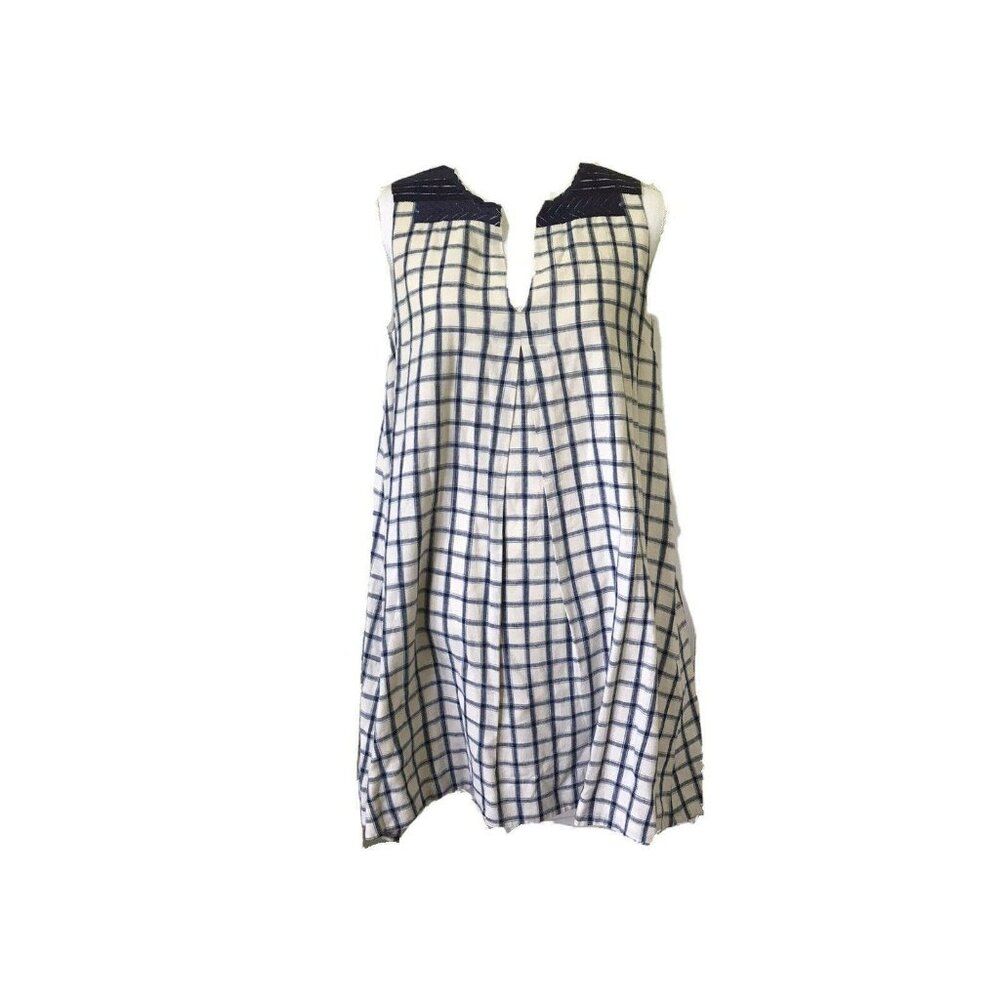 Madewell Cream & Blue Embroidered Linen Sunray  Shirt Dress A Line Small